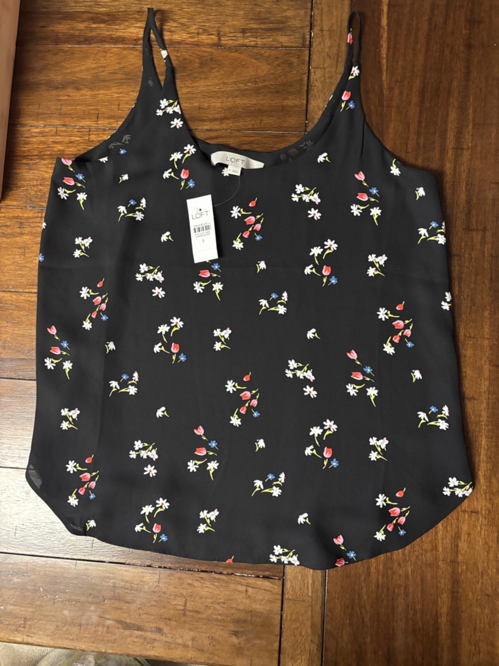 LOFT Black Floral Spaghetti-Strap Cami with Multicolor Blooms